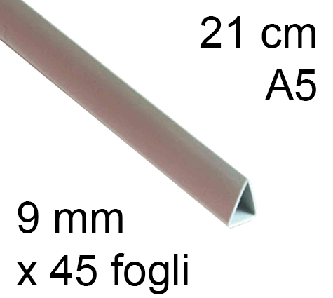 legatoria Dorsetto, dorsino rilegafogli 9mm, BIANCO spessore 9mm, altezza 21cm, TRIANGOLARE, rilega fino a 45 fogli.