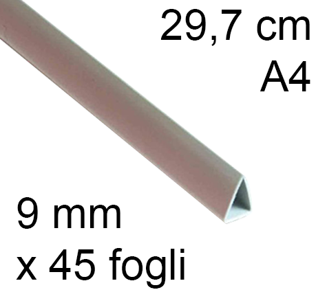 legatoria Dorsetto. dorsino rilegafogli 10mm. BIANCO spessore 9mm, altezza 30cm, triangolare, rilega fino a 45 fogli.