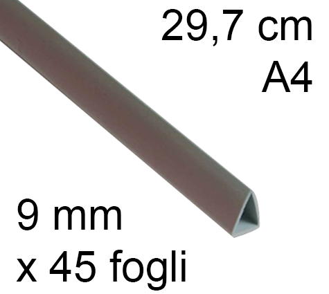 legatoria Dorsetto. dorsino rilegafogli 10mm. GRIGIO spessore 9mm, altezza 30cm, triangolare, rilega fino a 45 fogli.
