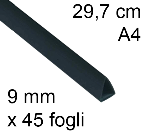 legatoria Dorsetto. dorsino rilegafogli 10mm. NERO spessore 9mm, altezza 30cm, triangolare, rilega fino a 45 fogli.