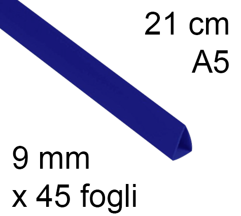 legatoria Dorsetto, dorsino rilegafogli 9mm, BLU spessore 9mm, altezza 21cm, TRIANGOLARE, rilega fino a 45 fogli.