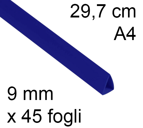 legatoria Dorsetto. dorsino rilegafogli 10mm. BLU spessore 9mm, altezza 30cm, triangolare, rilega fino a 45 fogli.