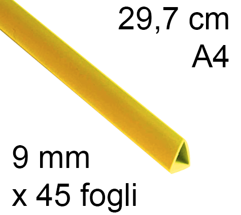legatoria Dorsetto. dorsino rilegafogli 10mm. GIALLO spessore 9mm, altezza 30cm, triangolare, rilega fino a 45 fogli.