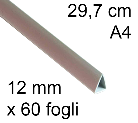 legatoria Dorsetto. dorsino rilegafogli 12mm. BIANCO spessore 12mm, altezza 30cm, TRIANGOLARE rilega fino a 60 fogli.