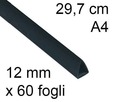 legatoria Dorsetto. dorsino rilegafogli 12mm. NERO spessore 12mm, altezza 30cm, TRIANGOLARE rilega fino a 60 fogli.