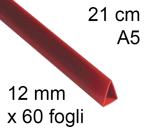 legatoria Dorsetto, dorsino rilegafogli 12mm, ROSSO spessore 12mm, altezza 21cm, TRIANGOLARE, rilega fino a 60 fogli.