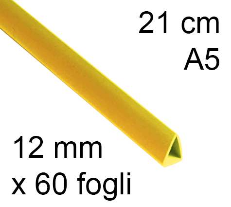 legatoria Dorsetto, dorsino rilegafogli 12mm, GIALLO spessore 12mm, altezza 21cm, TRIANGOLARE, rilega fino a 60 fogli.