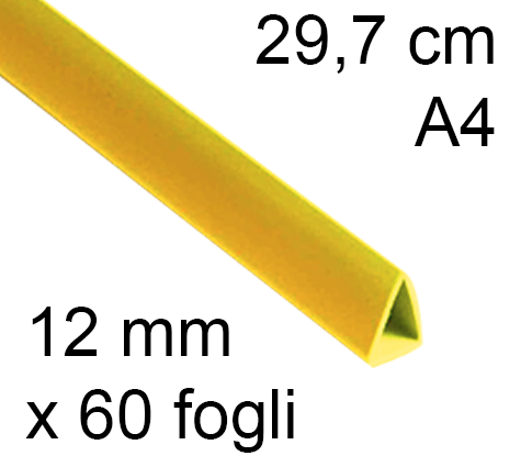 legatoria Dorsetto. dorsino rilegafogli 12mm. GIALLO spessore 12mm, altezza 30cm, TRIANGOLARE rilega fino a 60 fogli.