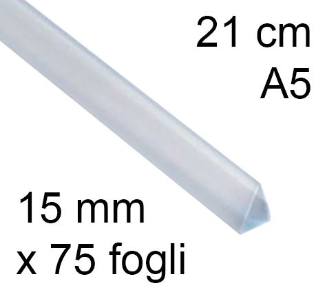 legatoria Dorsetto, dorsino rilegafogli 15mm, TRASPARENTE spessore 15mm, altezza 21cm, TRIANGOLARE, rilega fino a 75 fogli.