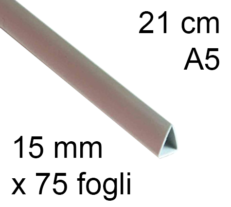 legatoria Dorsetto, dorsino rilegafogli 15mm, BIANCO spessore 15mm, altezza 21cm, TRIANGOLARE, rilega fino a 75 fogli.