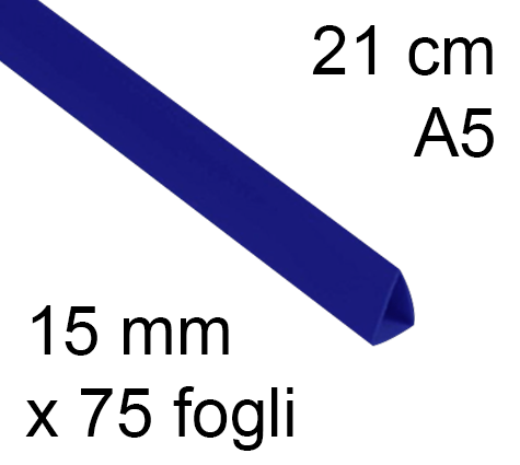 legatoria Dorsetto, dorsino rilegafogli 15mm, BLU spessore 15mm, altezza 21cm, TRIANGOLARE, rilega fino a 75 fogli.