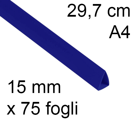 legatoria Dorsetto. dorsino rilegafogli 15mm. BLU spessore 15mm, altezza 30cm, TRIANGOLARE, rilega fino a 75 fogli.