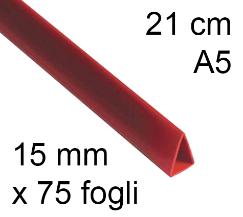 legatoria Dorsetto, dorsino rilegafogli 15mm, ROSSO spessore 15mm, altezza 21cm, TRIANGOLARE, rilega fino a 75 fogli.