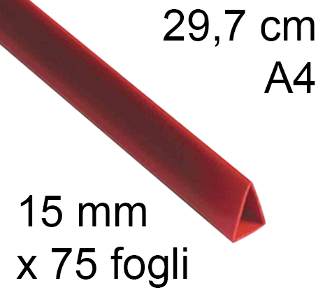 legatoria Dorsetto. dorsino rilegafogli 15mm. ROSSO spessore 15mm, altezza 30cm, TRIANGOLARE, rilega fino a 75 fogli.