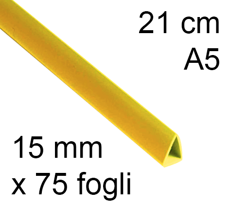 legatoria Dorsetto, dorsino rilegafogli 15mm, GIALLO spessore 15mm, altezza 21cm, TRIANGOLARE, rilega fino a 75 fogli.