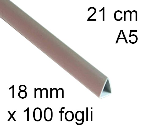 legatoria Dorsetto, dorsino rilegafogli 18mm, BIANCO spessore 18mm, altezza 21cm, TRIANGOLARE, rilega fino a 100 fogli.