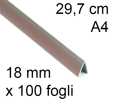 legatoria Dorsetto. dorsino rilegafogli 18mm. BIANCO spessore 18mm, altezza 30cm, TRIANGOLARE, rilega fino a 100 fogli.