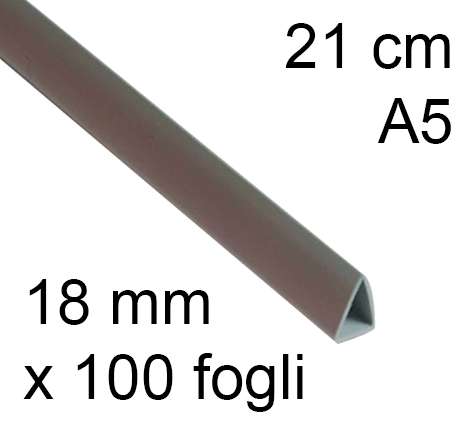 legatoria Dorsetto, dorsino rilegafogli 18mm, GRIGIO spessore 18mm, altezza 21cm, TRIANGOLARE, rilega fino a 100 fogli.