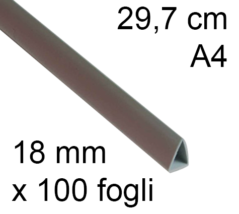 legatoria Dorsetto. dorsino rilegafogli 18mm. GRIGIO spessore 18mm, altezza 30cm, TRIANGOLARE, rilega fino a 100 fogli.