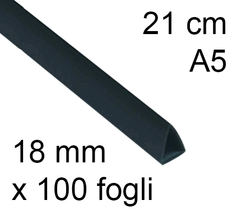 legatoria Dorsetto, dorsino rilegafogli 18mm, NERO spessore 18mm, altezza 21cm, TRIANGOLARE, rilega fino a 100 fogli.