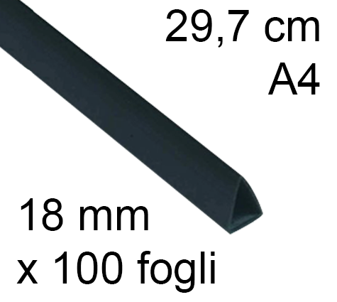 legatoria Dorsetto. dorsino rilegafogli 18mm. NERO spessore 18mm, altezza 30cm, TRIANGOLARE, rilega fino a 100 fogli.