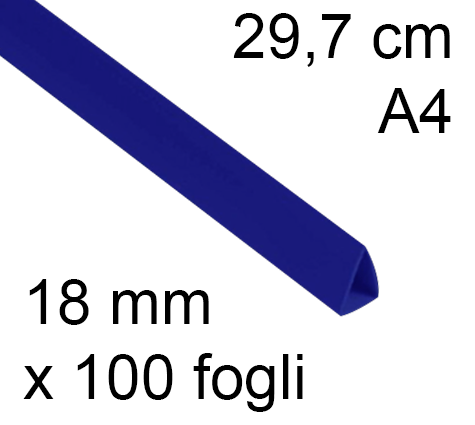 legatoria Dorsetto. dorsino rilegafogli 18mm. BLU spessore 18mm, altezza 30cm, TRIANGOLARE, rilega fino a 100 fogli.
