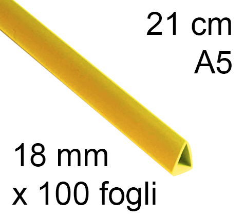 legatoria Dorsetto, dorsino rilegafogli 18mm, GIALLO spessore 18mm, altezza 21cm, TRIANGOLARE, rilega fino a 100 fogli.