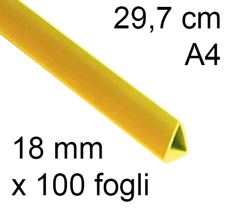 legatoria Dorsetto. dorsino rilegafogli 18mm. GIALLO spessore 18mm, altezza 30cm, TRIANGOLARE, rilega fino a 100 fogli.
