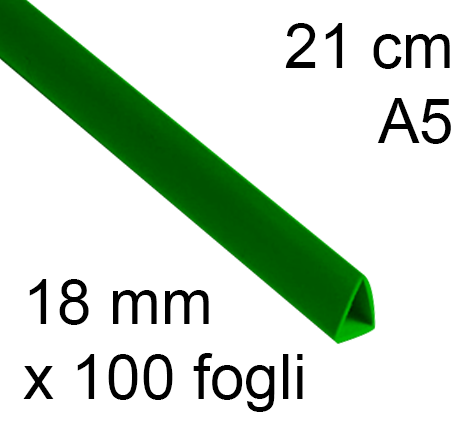 legatoria Dorsetto, dorsino rilegafogli 18mm, VERDE spessore 18mm, altezza 21cm, TRIANGOLARE, rilega fino a 100 fogli.