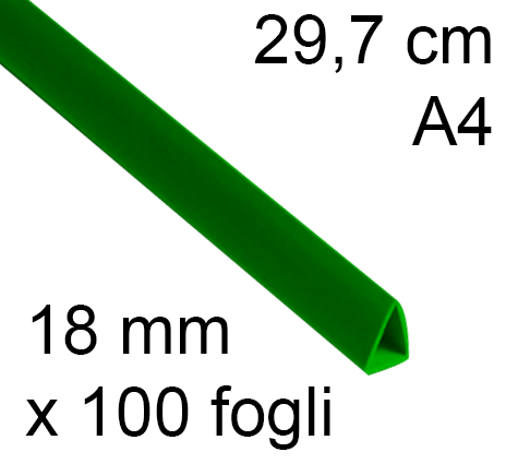 legatoria Dorsetto. dorsino rilegafogli 18mm. VERDE spessore 18mm, altezza 30cm, TRIANGOLARE, rilega fino a 100 fogli.