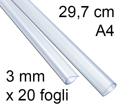 legatoria Dorsetto, dorsino rilegafogli 3mm, TRASPARENTE spessore 3mm, altezza 30cm, rilega fino a 20 fogli.