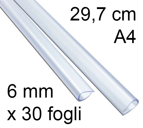 legatoria Dorsetto, dorsino rilegafogli 6mm, TRASPARENTE spessore 6mm, altezza 30cm, rilega fino a 30 fogli.