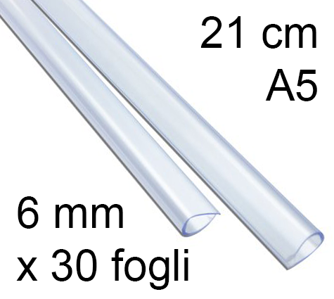 legatoria Dorsetto, dorsino rilegafogli 6mm, TRASPARENTE spessore 6mm, altezza 21cm, rilega fino a 30 fogli.