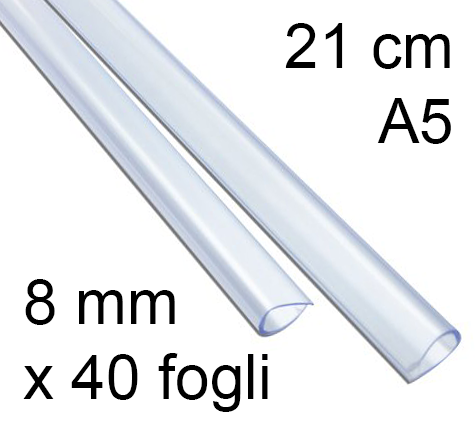legatoria Dorsetto, dorsino rilegafogli 8mm, TRASPARENTE spessore 8mm, altezza 21cm, rilega fino a 40 fogli.
