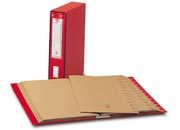 gbc Classificatore numerico mec 12 23x32cm, dorso 7cm ROSSO. Struttura in cartone grigio rivestito in carta plastificata. Senza custodia. Meccanismo braghettario in metallo nichelato. Linguella di estrazione. Contiene 12 cartelline a tre lembi in cartoncino kraft avana con bacchette di aggancio in acciaio inserite nel dorso. Ogni cartellina e` estraibile singolarmente. Portaetichetta in plastica trasparente. Provvisto di indici per una immediata reperibilita` delle pratiche. Dimensioni est. l x h: 25.5x34.5cm dimensioni int. l x h: 23x32cm Dorso: 7cm GBC00011311