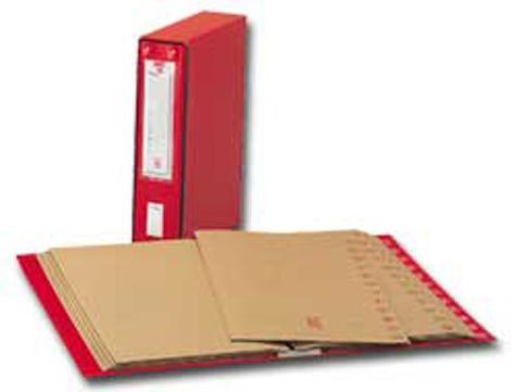 gbc Classificatore numerico mec 12 23x32cm, dorso 7cm ROSSO. Struttura in cartone grigio rivestito in carta plastificata. Senza custodia. Meccanismo braghettario in metallo nichelato. Linguella di estrazione. Contiene 12 cartelline a tre lembi in cartoncino kraft avana con bacchette di aggancio in acciaio inserite nel dorso. Ogni cartellina e` estraibile singolarmente. Portaetichetta in plastica trasparente. Provvisto di indici per una immediata reperibilita` delle pratiche. Dimensioni est. l x h: 25.5x34.5cm dimensioni int. l x h: 23x32cm Dorso: 7cm.