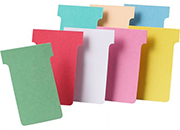 acco Note planner NOBO con 100 schede a T  (Indice 3) 25 schede bianche, 25 gialle, 25 azzurre, 25 arancione. Larghezza superiore:92mm, larghezza inferiore 80mm, altezza bandella 15mm, altezza totale 120mm GBC1003300