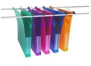 gbc Cartelle sospese da cassetto Cartellina in ppl, colori assortiti (arancio, blu, fuxia, viola, verde). interasse 39cm fondo a U da 3cm. Soffietti laterali per trattenere meglio il contenuto. Etichette riposizionabili..