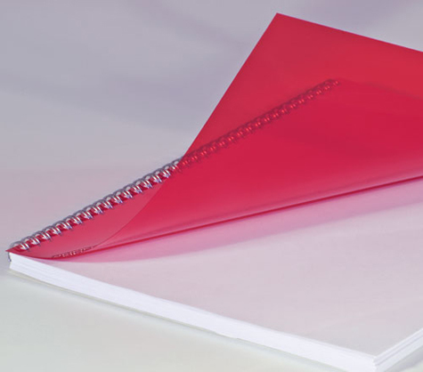 carta CopertineTrasparenti PVC ROSSO 240gr-mq. Crystal HiClear per rilegatura GBC. Formato: A4. Spessore: 180 micron. Ex codice IB420078.