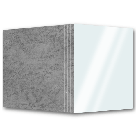 legatoria BROSCART, copertine per brossura GRIGIO,  copertina frontale in pvc TRASPARENTE, retro in cartoncino goffrato trama pelle, 297x485mm, rilega da 2 a 650 fogli.