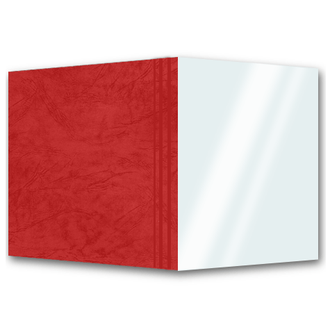 legatoria BROSCART, copertine per brossura ROSSO,  copertina frontale in pvc TRASPARENTE, retro in cartoncino goffrato trama pelle, 297x485mm, rilega da 2 a 500 fogli.