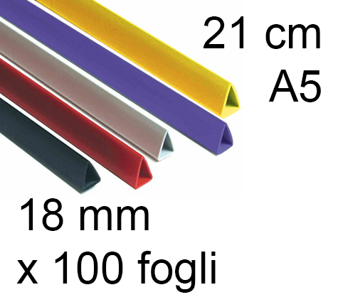 legatoria Dorsetto, dorsino rilegafogli 18mm, COLORI ASSORTITI spessore 18mm, altezza 21cm, TRIANGOLARE, rilega fino a 100 fogli.