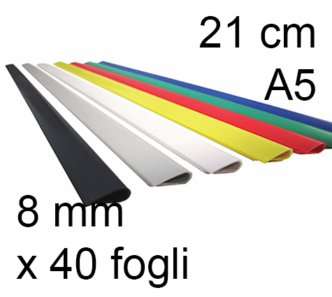 legatoria Dorsetto, dorsino rilegafogli 8mm, COLORI ASSORTITI spessore 8mm, altezza 21cm, rilega fino a 40 fogli.