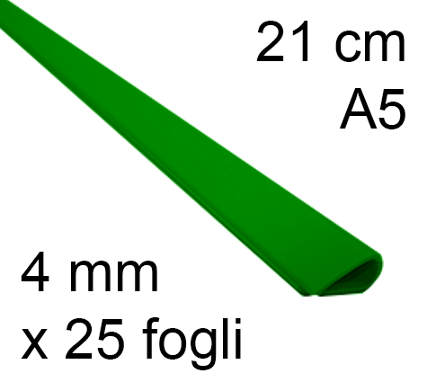 legatoria Dorsetto, dorsino rilegafogli 4mm, VERDE spessore 4mm, altezza 21cm, rilega fino a 25 fogli.
