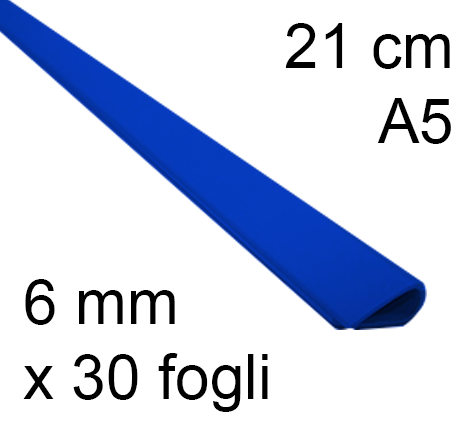 legatoria Dorsetto, dorsino rilegafogli 6mm, BLU spessore 6mm, altezza 21cm, rilega fino a 30 fogli.