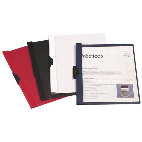 acco ClipFile conMolla LateraleMetallica, Cartellina  Kwik Clip Xs, Flash Mec 00056855. Colori assortiti (bianco, grigio, nero, rosso e blu). Formato utile: A4 (21x29,7cm). Capacit�: fino a 5 mm. pari a 30 fogli A4 da 80 gr. Copertina in Kristal liscio trasparente e fondo in polipropilene. Fermaglio a molla in plastica nero. 46-04, 141-09L.