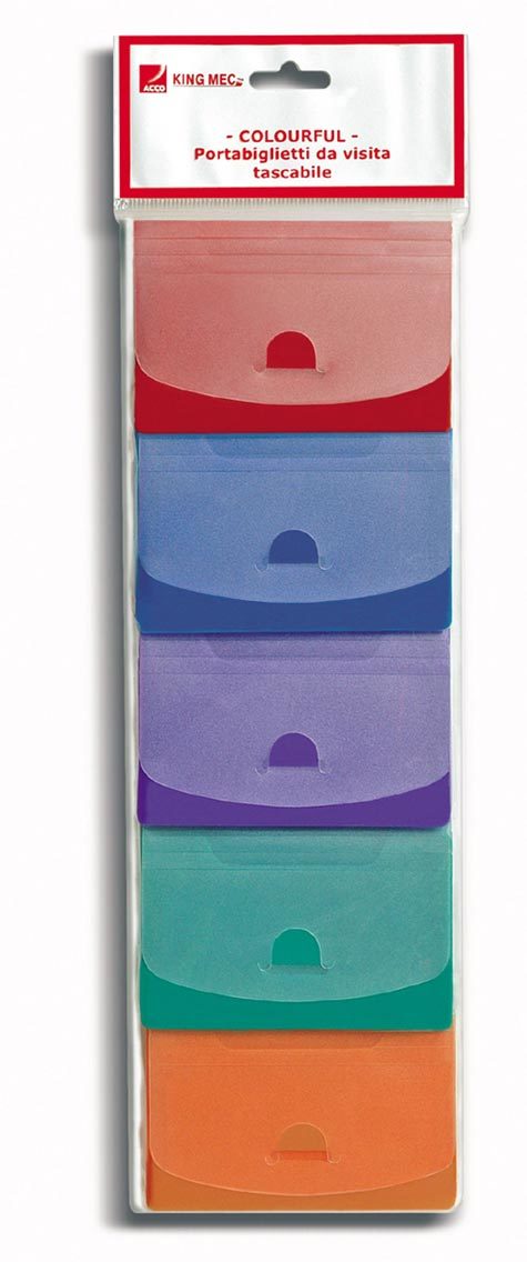 acco Portabiglietti, tessere 4 tasche COLORFUL Confezione assortita:5 colori: rosso, blu, verde, arancione, viola. Dotato di 4 ampie tasche interne per la conservazione e suddivisione dei biglietti da visita e delle credit card. 31-08.