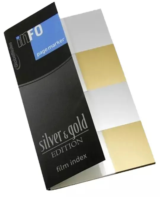 gbc SegnaPagina adesivi PageMarker, OroArgento  Segnapagina in edizione speciale oro e argento su pellicola PET di alta qualit. 50 segnapagina ORO + 50 segnapagina ARGENTO adesivi 20x42,5mm, distribuiti su 4 blocchetti da 25 pezzi. Adesivo a base acqua e senza solventi. MADE IN GERMANY.