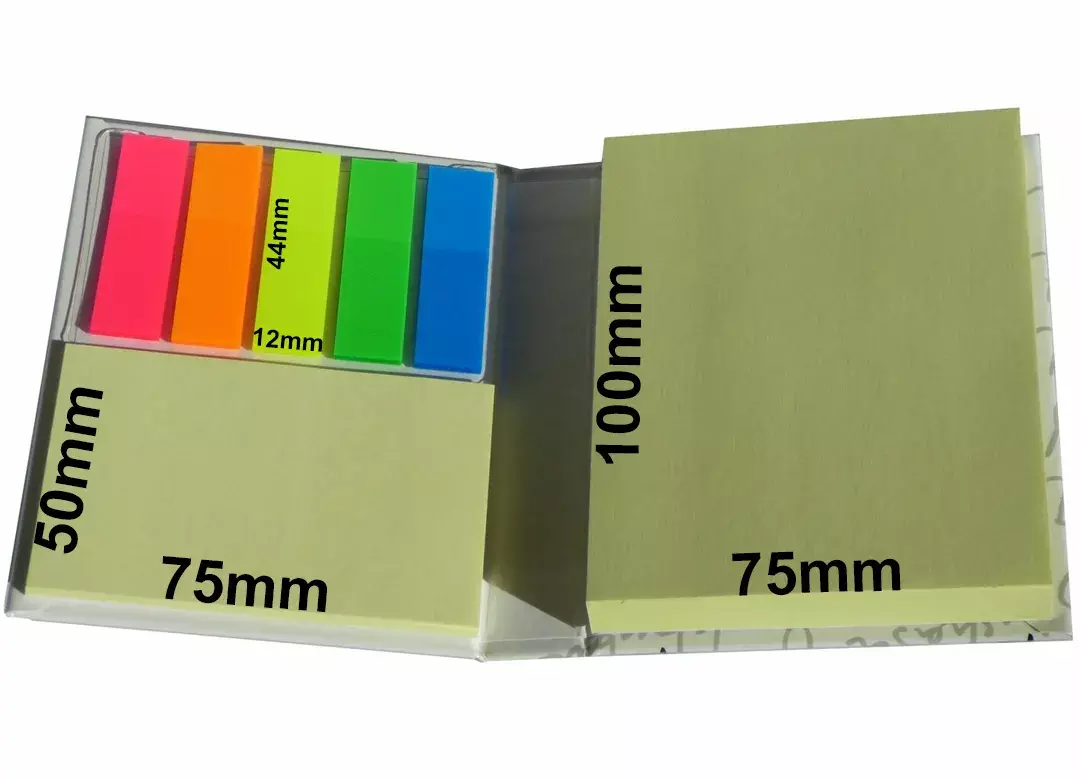 gbc BlocchiNotes + MarkerPagina 50 foglietti gialli 100x75mm, 25 foglietti gialli 48x75mm, 100 marker di pagina in poliestere 12x44mm in 5 colori. Il tutto contenuto in elegante legatura flessibile. MADE IN GERMANY Glb758701