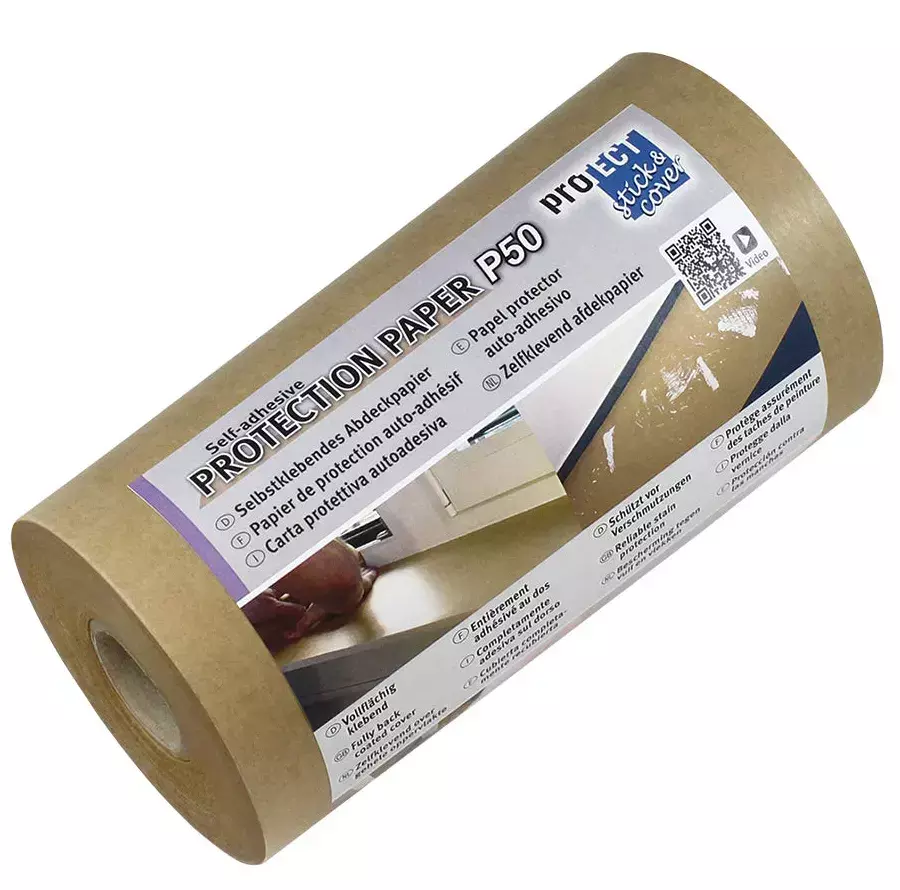 gbc Carta Protettiva Kraft 15cm Carta in rotolo adesiva, color avana, removibile e riposizionabile. Altezza 150mm, rotoli da 50 metri.  Ideale per proteggere mobili e oggetti durante lavori di tinteggiatura, pavimenti di asili e scuole, o come supporto a cui applicare disegni, progetti, ricerche. MADE IN GERMANY.